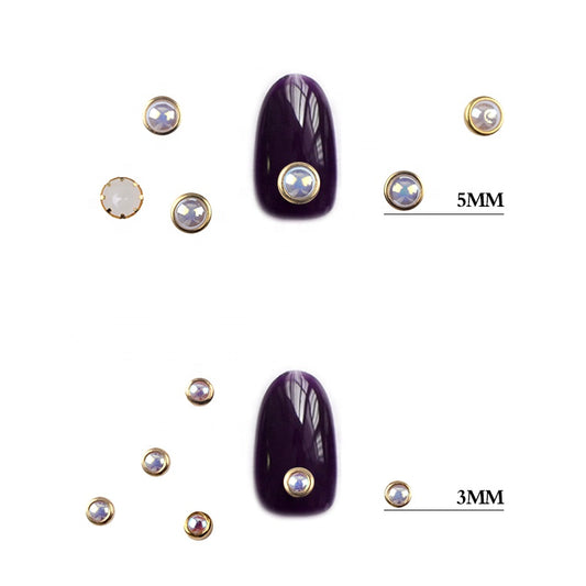 NAW024 1 Box AB Beige Color Metal Edge Glitter Nail Art Beads Pearls Wheel Manicure Decorations