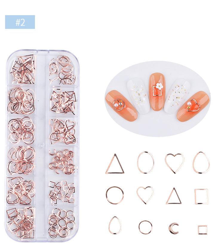 NDE032 ForLife New Hot 240pcs/box Rose Gold Metal Alloy 3d Nail Art Decoration Nail Art Sticker Accessories 4 Options