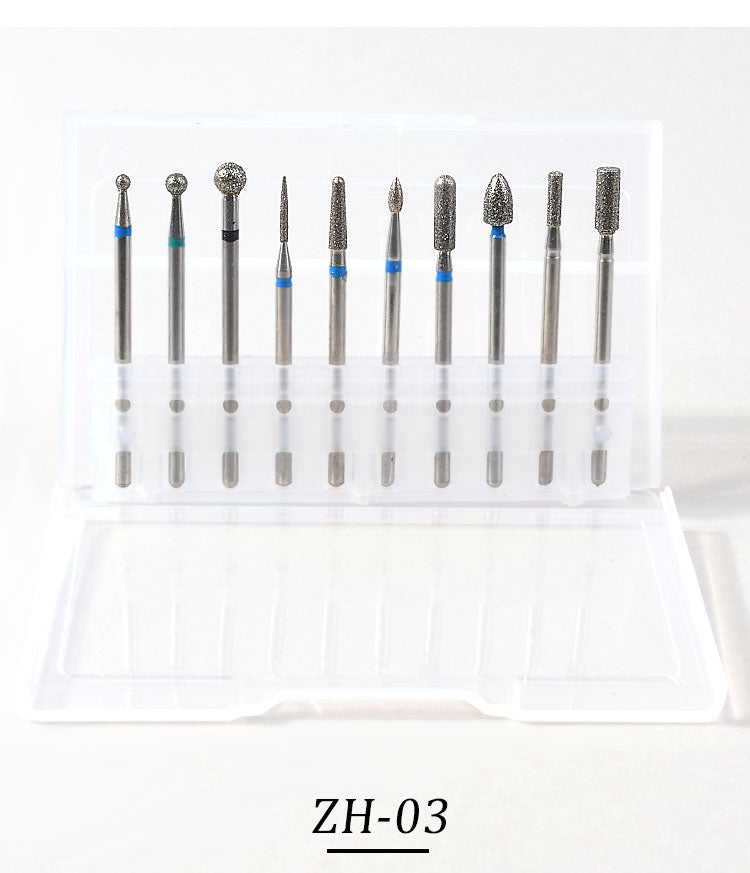 NDB003 10pcs Diamond Rotate Burr Nail Drill Bits Set Silicone Polishing Accessories Manicure Electric Machine Cutters Tool