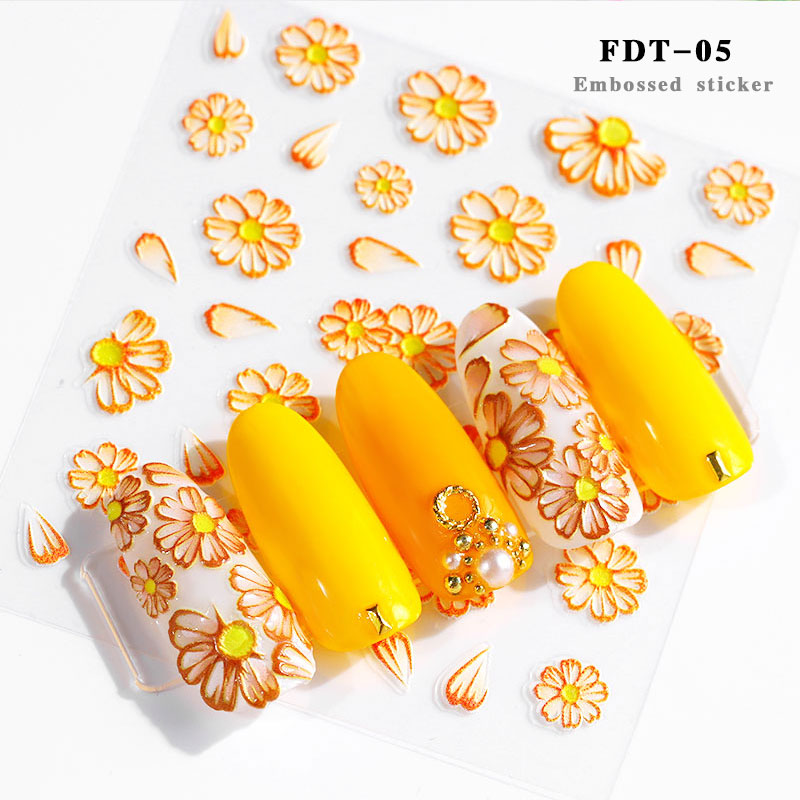 NS5D012   ForLife 2019 New Design 5D Embossed Charm Flowers Nail Art Stickers Decorations