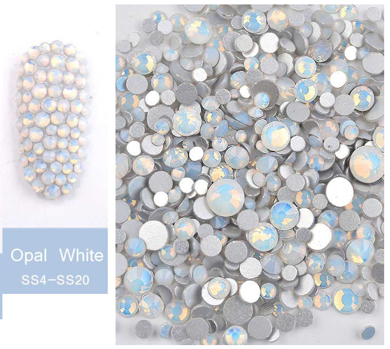 NRS012 Mix SS4-SS20 Pink Blue Green Opal Rhinestones Flat Bottom Colorful Crystal Glass DIY UV Gel 3D Nail Art Decorations