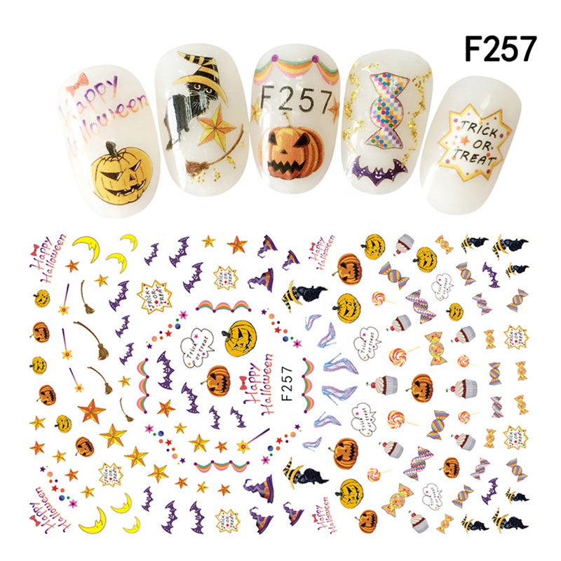 NS5D010  ForLife New Skull Pumpkkin Halloween Nail Art Stickers Decorations 3d Adhesive Salon Beauty Nail Stickers