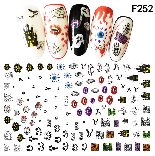 NS5D010  ForLife New Skull Pumpkkin Halloween Nail Art Stickers Decorations 3d Adhesive Salon Beauty Nail Stickers