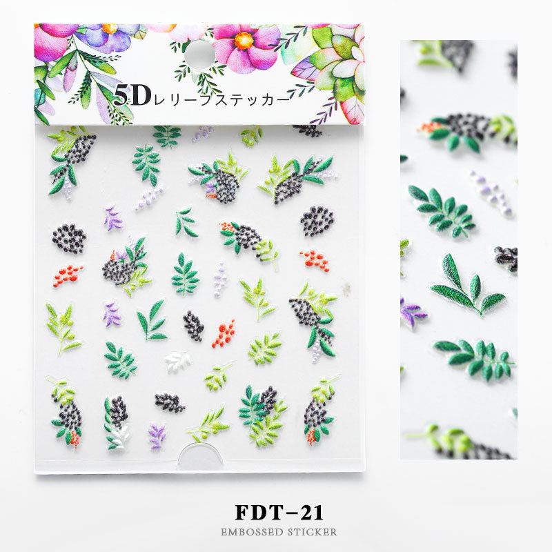NS5D013 ForLife 5D Embossed Colorful White Flower Nail Sticker Summer Style Manicure Decals Decorations