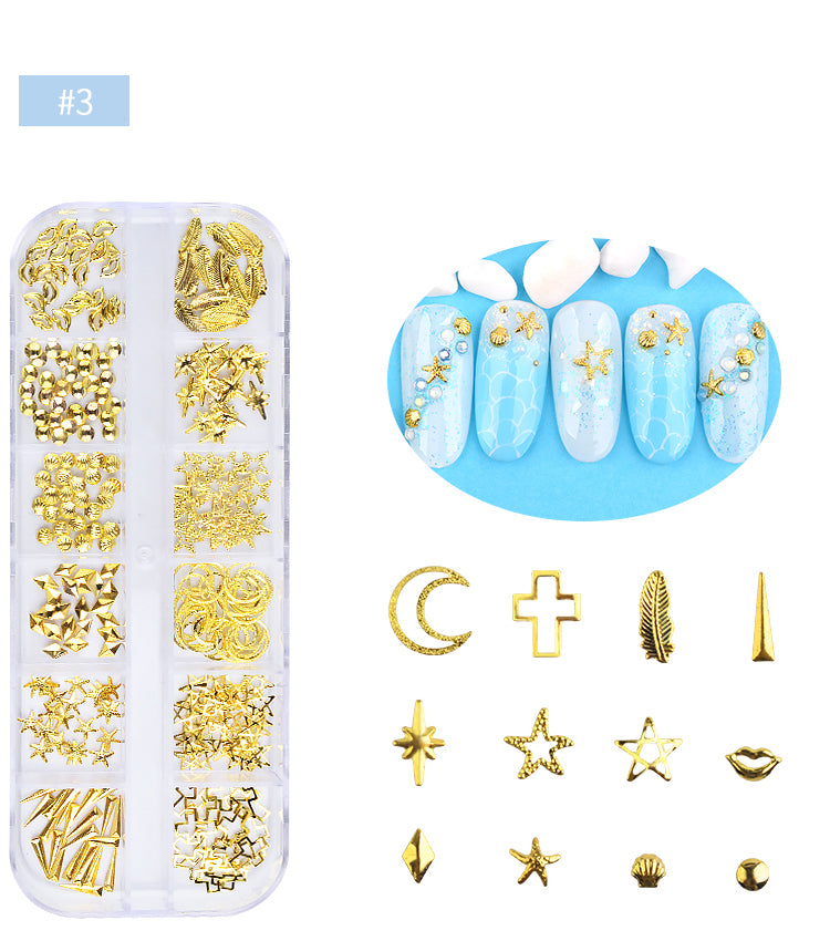 NDE032 ForLife New Hot 240pcs/box Rose Gold Metal Alloy 3d Nail Art Decoration Nail Art Sticker Accessories 4 Options