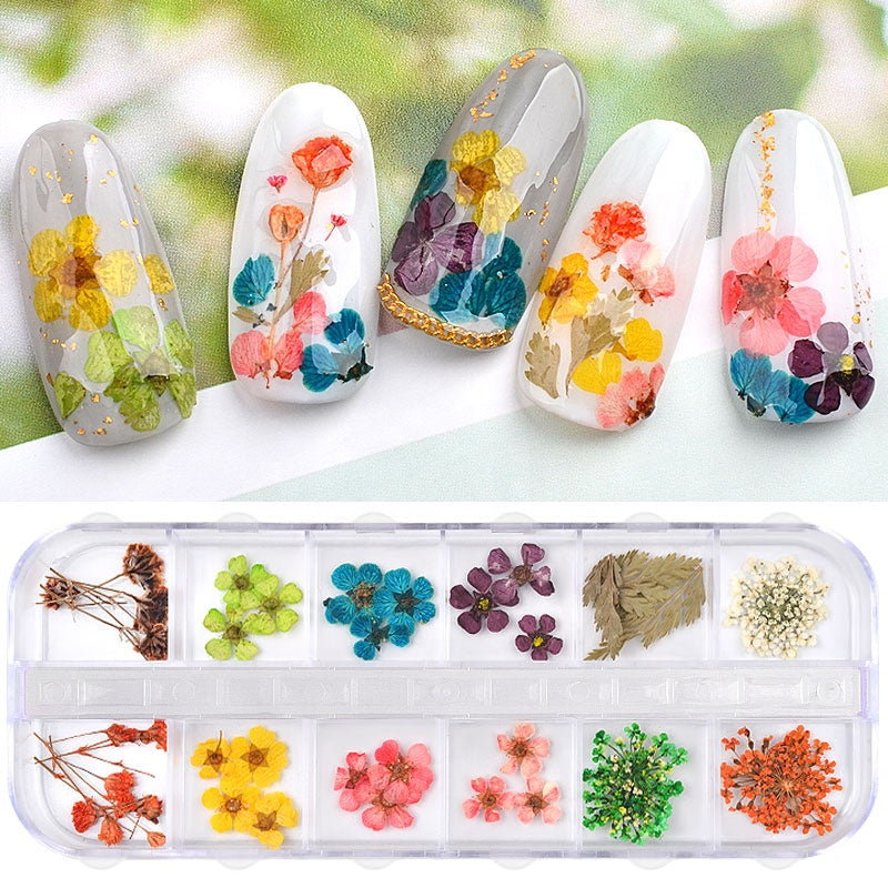 NDE001 ForLife Mix Dried Flowers Nail Decorations Jewelry Natural Floral Leaf Stickers 3D Nail Art Designs Polish Manicure