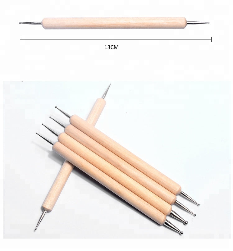 NBR001 ForLife Hot 5 Pcs 2 Way Wooden Nail Dotting Pen Set DIY Rhinestones Sequins Picking Nail Art Dot Dotting Tools