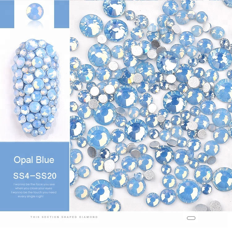 NRS012 Mix SS4-SS20 Pink Blue Green Opal Rhinestones Flat Bottom Colorful Crystal Glass DIY UV Gel 3D Nail Art Decorations