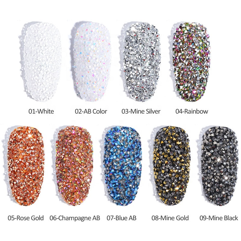 NRS009 ForLife 1Box Glass Nail Caviar Tiny Rhinestones Micro Pixie Crystals 3d Sharp End Glitter Strass For Nails Art Decorations