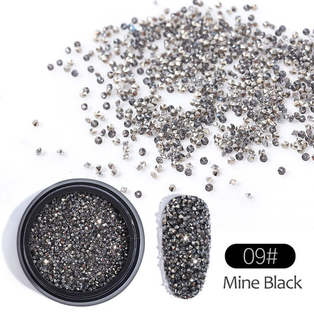 NRS009 ForLife 1Box Glass Nail Caviar Tiny Rhinestones Micro Pixie Crystals 3d Sharp End Glitter Strass For Nails Art Decorations