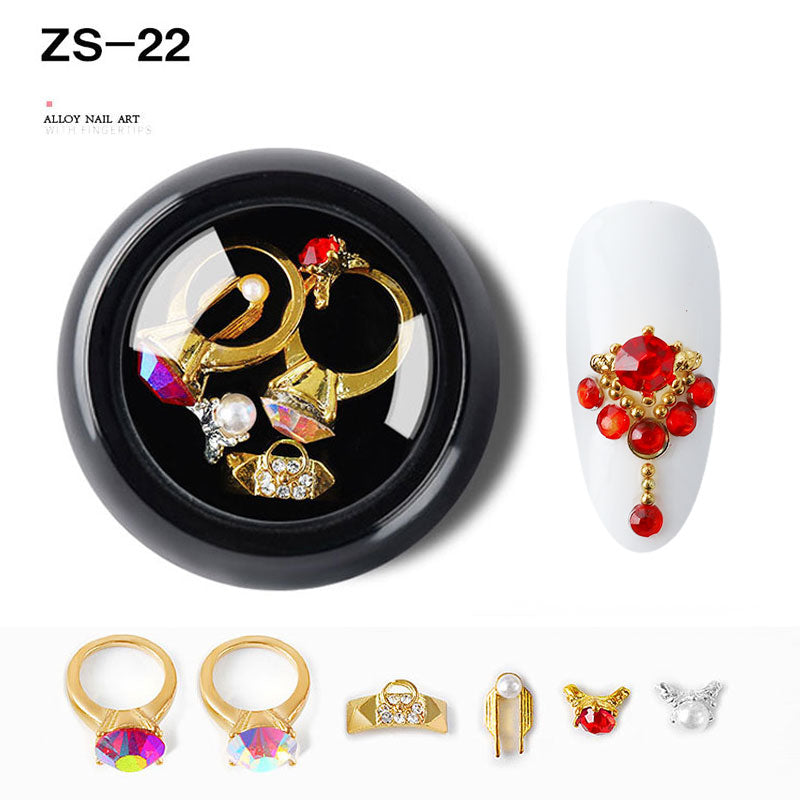 NZJ063 6 PCS Mixed Alloy Nail Art Decorations 3D Rhinestones Retro Flatback Shiny Diamonds Crystals Opal Beads Set