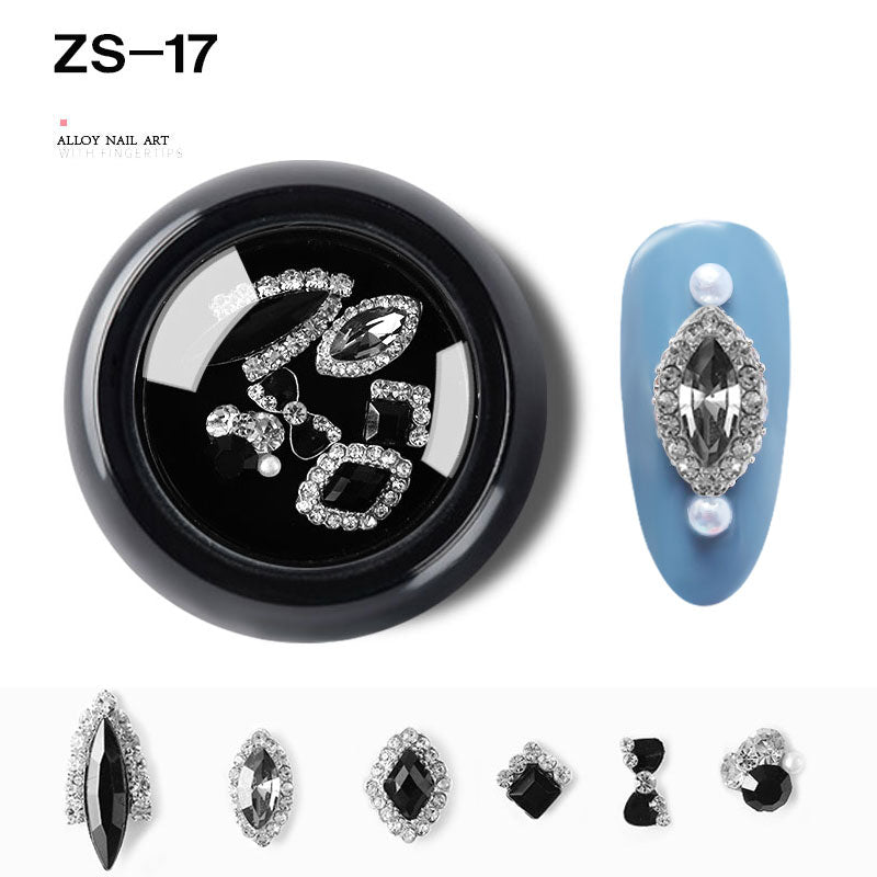 NZJ063 6 PCS Mixed Alloy Nail Art Decorations 3D Rhinestones Retro Flatback Shiny Diamonds Crystals Opal Beads Set