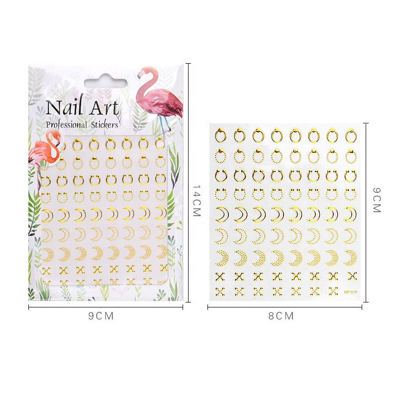 NS5D015  ForLife 1 Sheet Metallic Nail Art Stickers Mixed Geometric Patterns 3d Gold Hollow Adhesive Sticker Decoration
