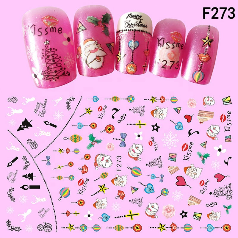 NS5D027  ForLife 1Pcs Christmas Series 3d Adhesive Nail Stickers Decorations Snowman Boots Tress Xmas Designs Nail Beauty Stickers