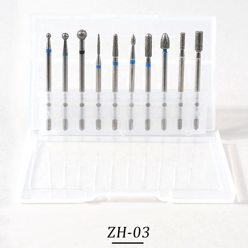 NDB003 10pcs Diamond Rotate Burr Nail Drill Bits Set Silicone Polishing Accessories Manicure Electric Machine Cutters Tool