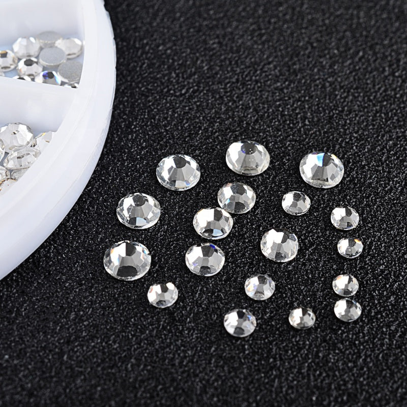 NAW009 Crystal Clear Nail Rhinestone Wheel Mix Sizes Flatback Glitter Nail Stones DIY Charm Nail Sticker Decoration