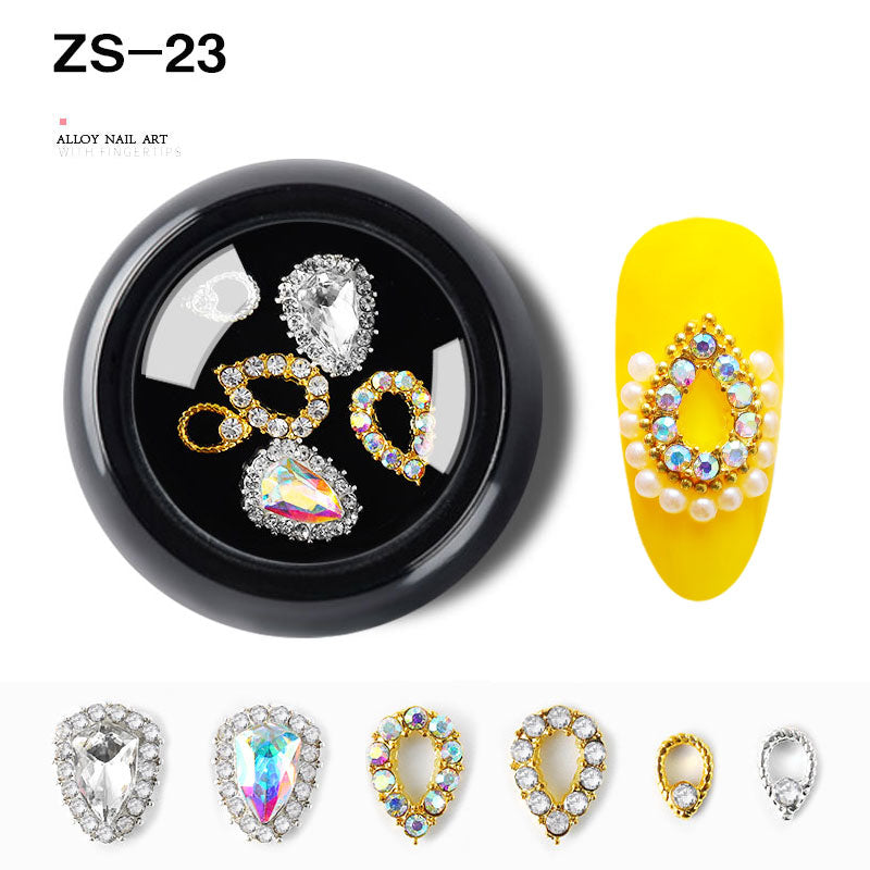 NZJ063 6 PCS Mixed Alloy Nail Art Decorations 3D Rhinestones Retro Flatback Shiny Diamonds Crystals Opal Beads Set