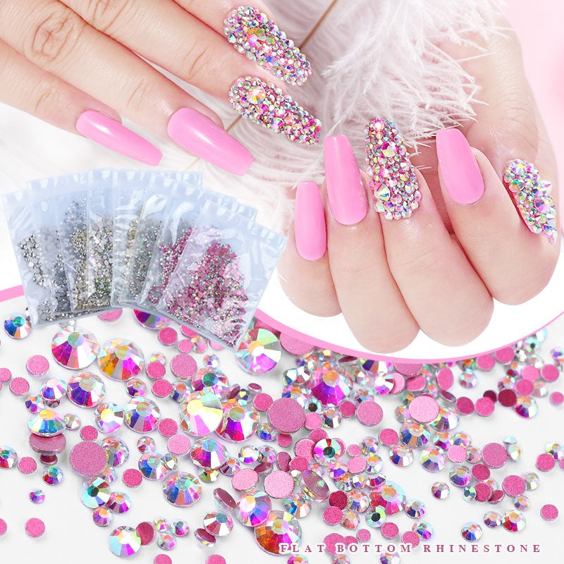 NRS005 ForLife New 8 Colors Muliti Size 1440 Pcs Mix Size AB Crystal Glass Rhinestones Nail Non Hotfix Flatbacks Nail Decorations