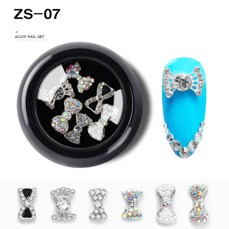 NZJ063 6 PCS Mixed Alloy Nail Art Decorations 3D Rhinestones Retro Flatback Shiny Diamonds Crystals Opal Beads Set