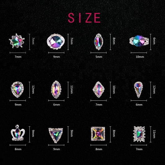 NAW018  AB Colorful Flame Charm 3d Alloy Nail Art Rhinestone Decorations Wheel Manicure Nail Tools