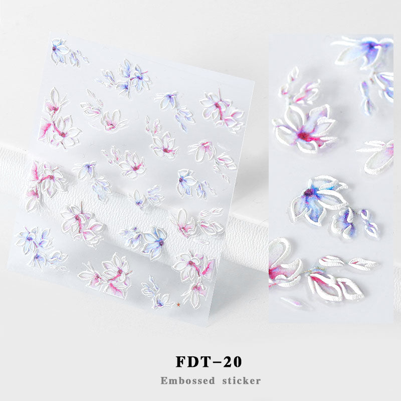NS5D012   ForLife 2019 New Design 5D Embossed Charm Flowers Nail Art Stickers Decorations