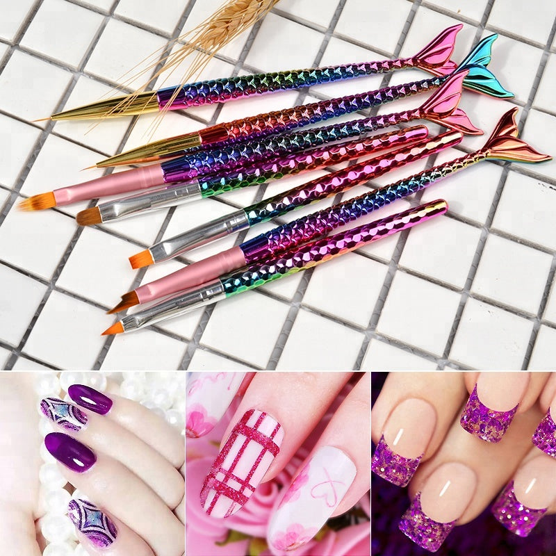 NAB009 ForLife 7 Style Gradient Mermaid Nail Art Painting Liner Brush UV Gel Polish 3D French Tips Sculpture Drawing Pen