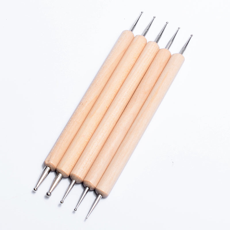 NBR001 ForLife Hot 5 Pcs 2 Way Wooden Nail Dotting Pen Set DIY Rhinestones Sequins Picking Nail Art Dot Dotting Tools