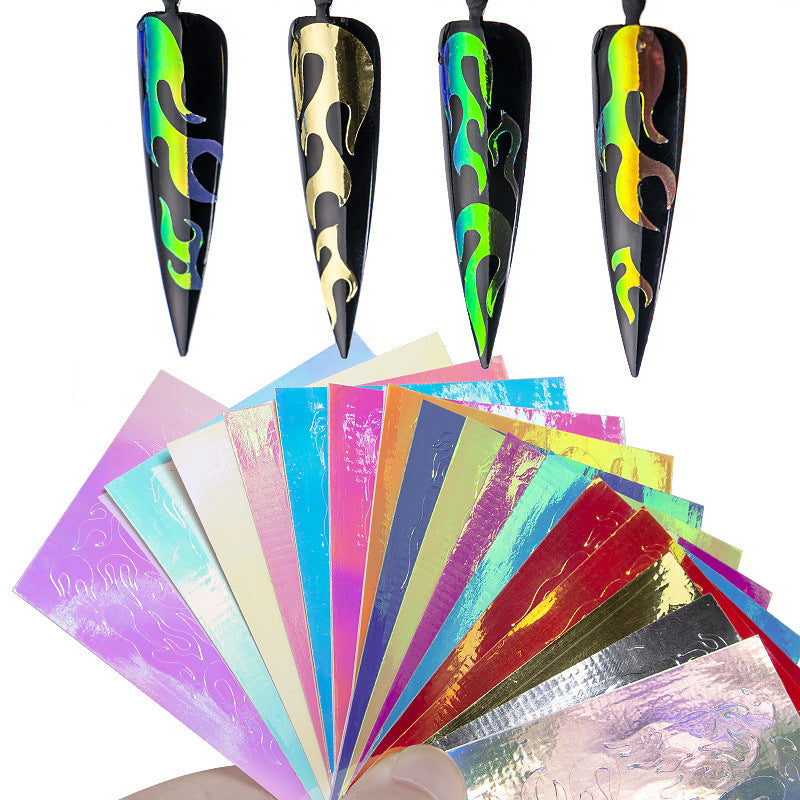 NS5D020  ForLife lip flame finger nail art sticker adhesive holographic fire hollow stickers for 5D nail sticker Water Decals