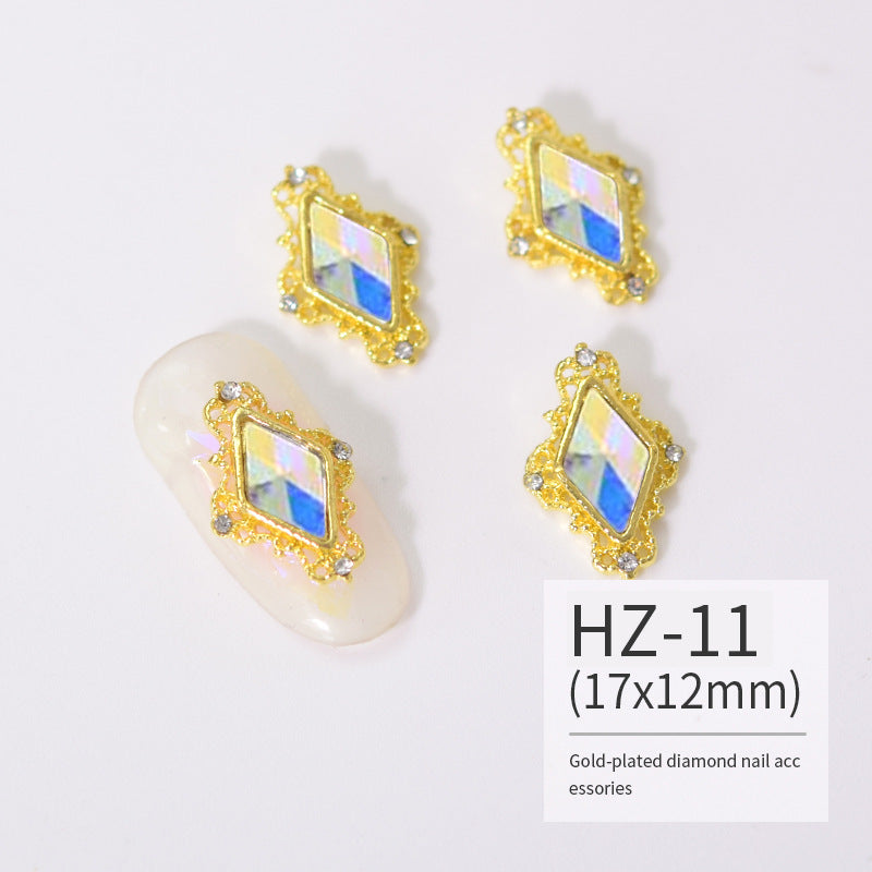 NZJ004 Luxury Metal Heart Alloy Nail Charms 3D Nail Art Rhinestone Crystal Zircon For Manicure Decoration Accessories