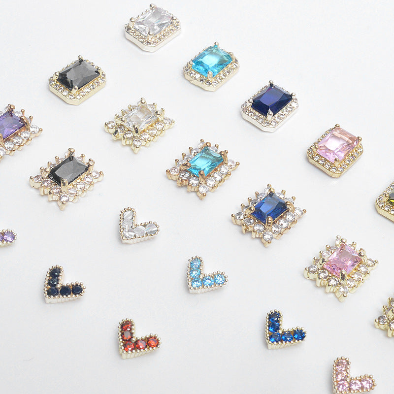NZJ042 Colorful Zircon Gemstone Octagon Heart Diamond Alloy DIY Nail Art Charms for Nail Manicure Design