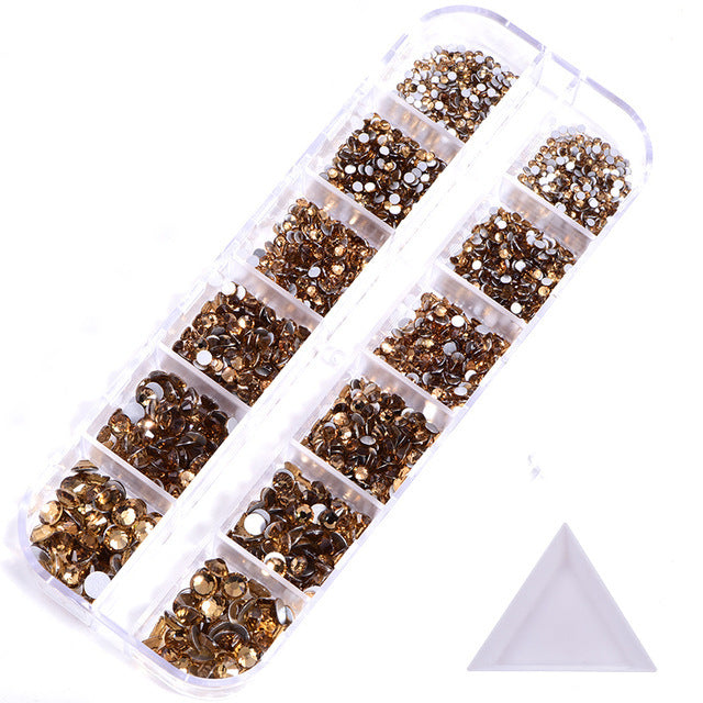 NRS016 ForLife Hot sale style glass flat bottom rhinestone 12 grid set nail art rhinestone shiny crystal nail art accessories