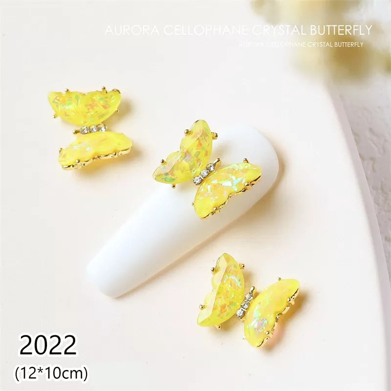 NZJ030 3D Crystal Butterfly Nail Art Charms Aurora Clear Glass Rhinestone AB Color Shiny Alloy