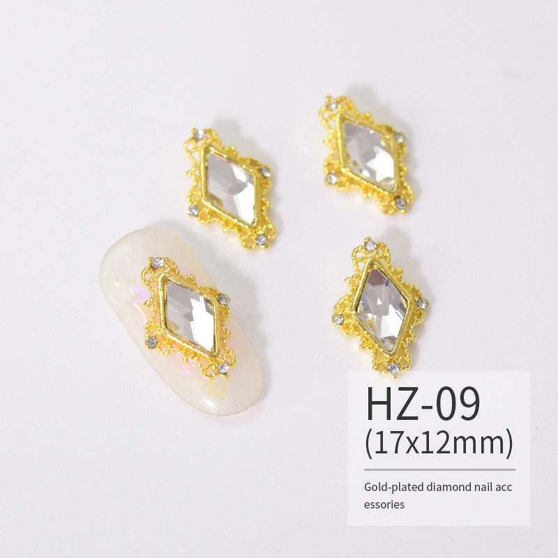 NZJ004 Luxury Metal Heart Alloy Nail Charms 3D Nail Art Rhinestone Crystal Zircon For Manicure Decoration Accessories