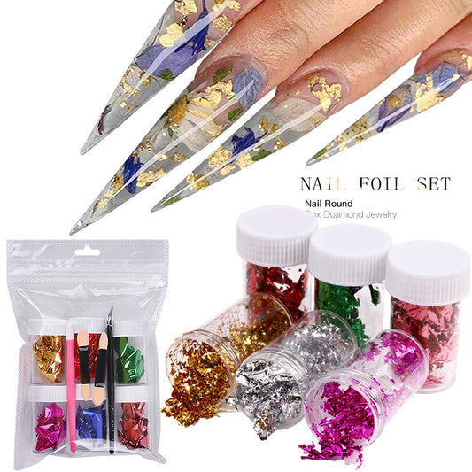 NDE039 ForLife 6 color/set nail art foil nail sticker set, nail art decoration, crystal phototherapy nail foil paper kit
