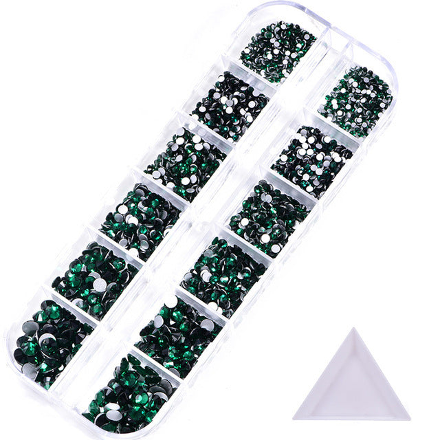 NRS016 ForLife Hot sale style glass flat bottom rhinestone 12 grid set nail art rhinestone shiny crystal nail art accessories