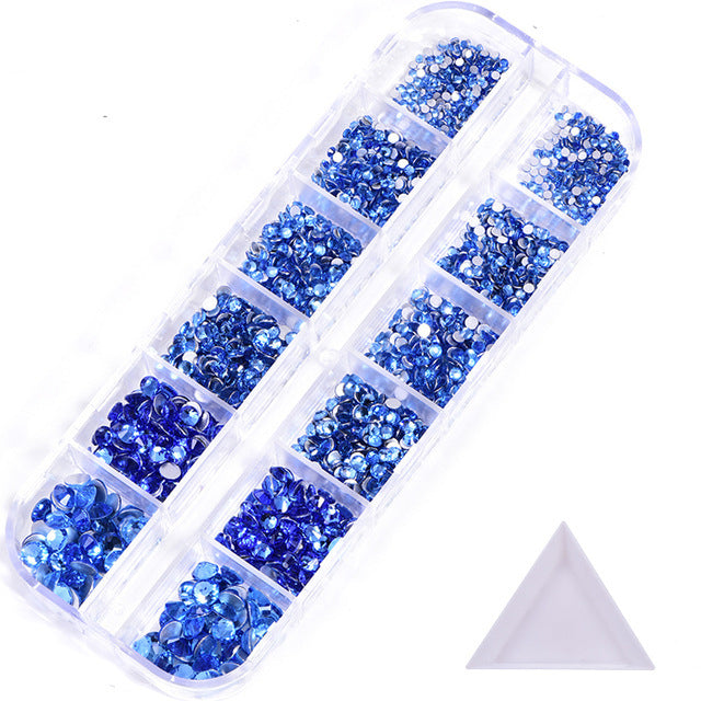 NRS016 ForLife Hot sale style glass flat bottom rhinestone 12 grid set nail art rhinestone shiny crystal nail art accessories