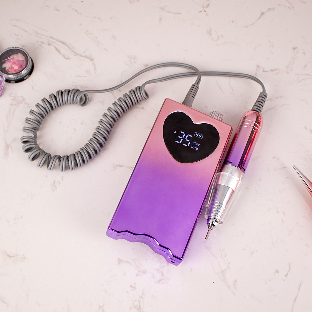 FNDM016 New Heart shape Portable Cordless Rechargeable Desktop Nail Drill Machine with 35000 rpm electric nail drill E file