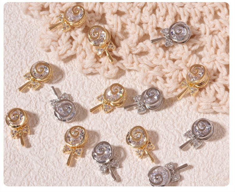 NZJ055 New nail art lollipop zircon jewelry metal gold and silver jewelry luxury nail diamond accessories