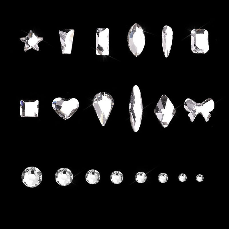 NRB015 Crystal White Nail Art Mix Shape Fancy Shaped In Box Flat Bottom Glass nail rhinestone art decoration white rhinestones