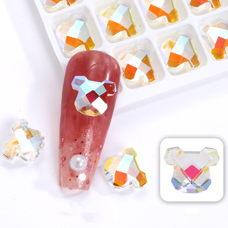 Nail Art Zircon Smart Bear Beating Preserving 3D Nail Jewelry Bear Christmas series 3D fancy shaped crystal stone pointback