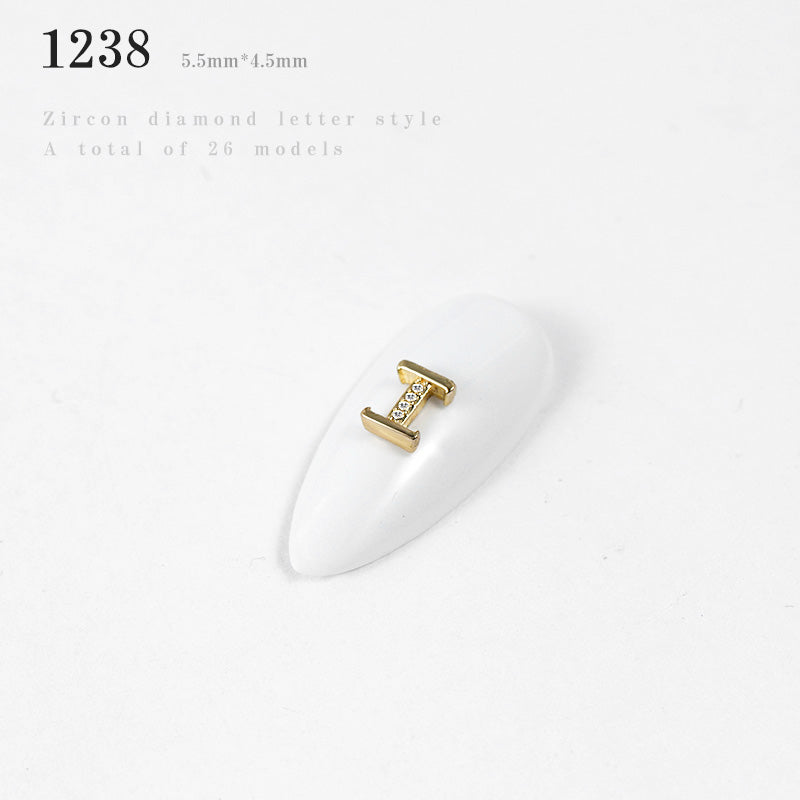 NZJ056 Alloy Crystal Nail Rhinestones 3d Charm 26 letters Decorations Metal Studs Zircon jewelry For DIY Nail Art