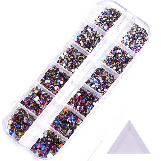 NRS016 ForLife Hot sale style glass flat bottom rhinestone 12 grid set nail art rhinestone shiny crystal nail art accessories