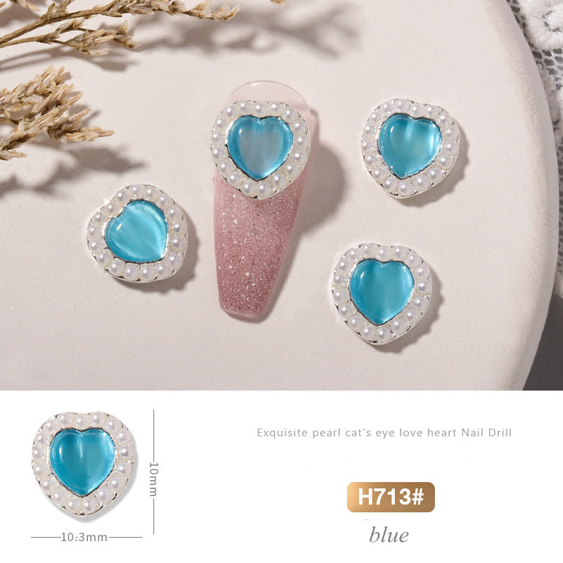NZJ013 Nail Art Pearl Heart Jewelry Alloy Exquisite Inlaid Color Opal Nail Art Decoration