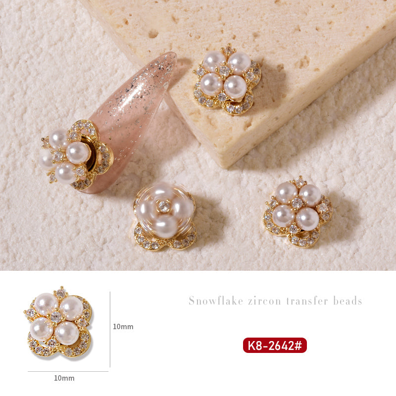 NZJ054 High-quality New Year Nail Art Transfer Beads Zircon Snow Pearl Rotatable Luxury Nail Rhinestone Accessories