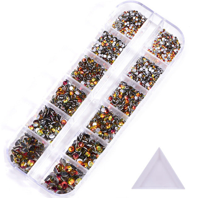 NRS016 ForLife Hot sale style glass flat bottom rhinestone 12 grid set nail art rhinestone shiny crystal nail art accessories