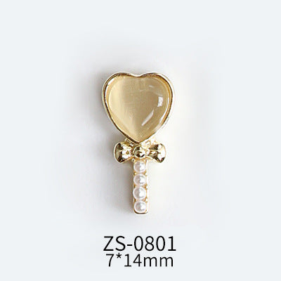 NZJ047 Lollipop Design 3D Nail Art Charms Heart Shaped Cat's Eye Stone Design Manicure Jewelry For Nail Art Decoration