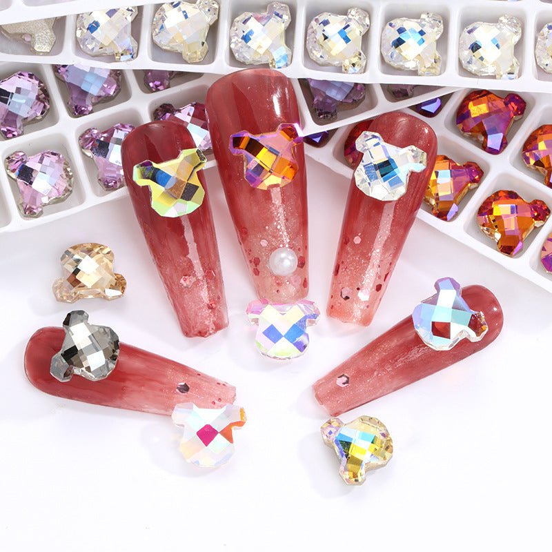 Nail Art Zircon Smart Bear Beating Preserving 3D Nail Jewelry Bear Christmas series 3D fancy shaped crystal stone pointback