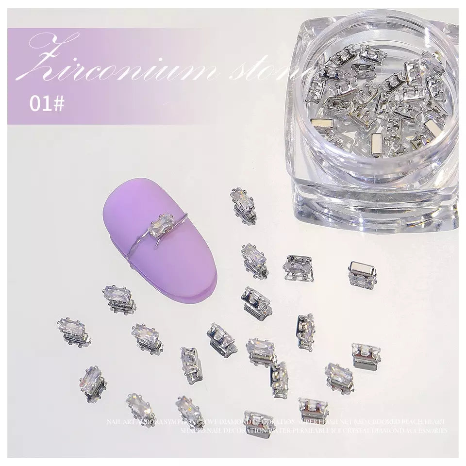 NZJ028 10pcs/box Mini Zircon Claw Nail diamond Art Decoration Gold Silver Gem Nail Jewelry Horse Eyes Water Drop Shaped Deisgn Charms