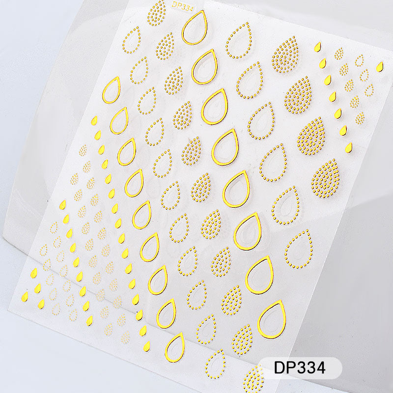 NS5D015  ForLife 1 Sheet Metallic Nail Art Stickers Mixed Geometric Patterns 3d Gold Hollow Adhesive Sticker Decoration