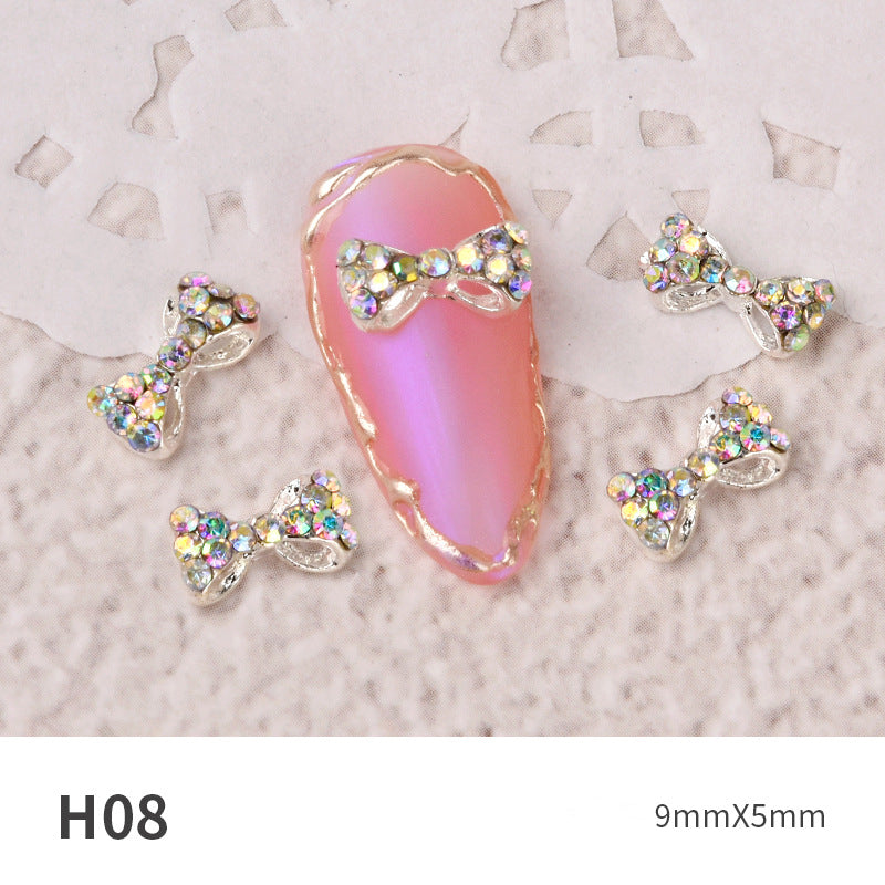 NZJ060 new Bowknot Nail Jewelry Shiny Japanese Alloy Rhinestone Nail Jewelry Pearl Diamond Jewelry